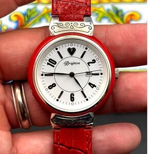 Brighton Dalton Women's Genuine Italian Red Leather Strap Vintage Watch